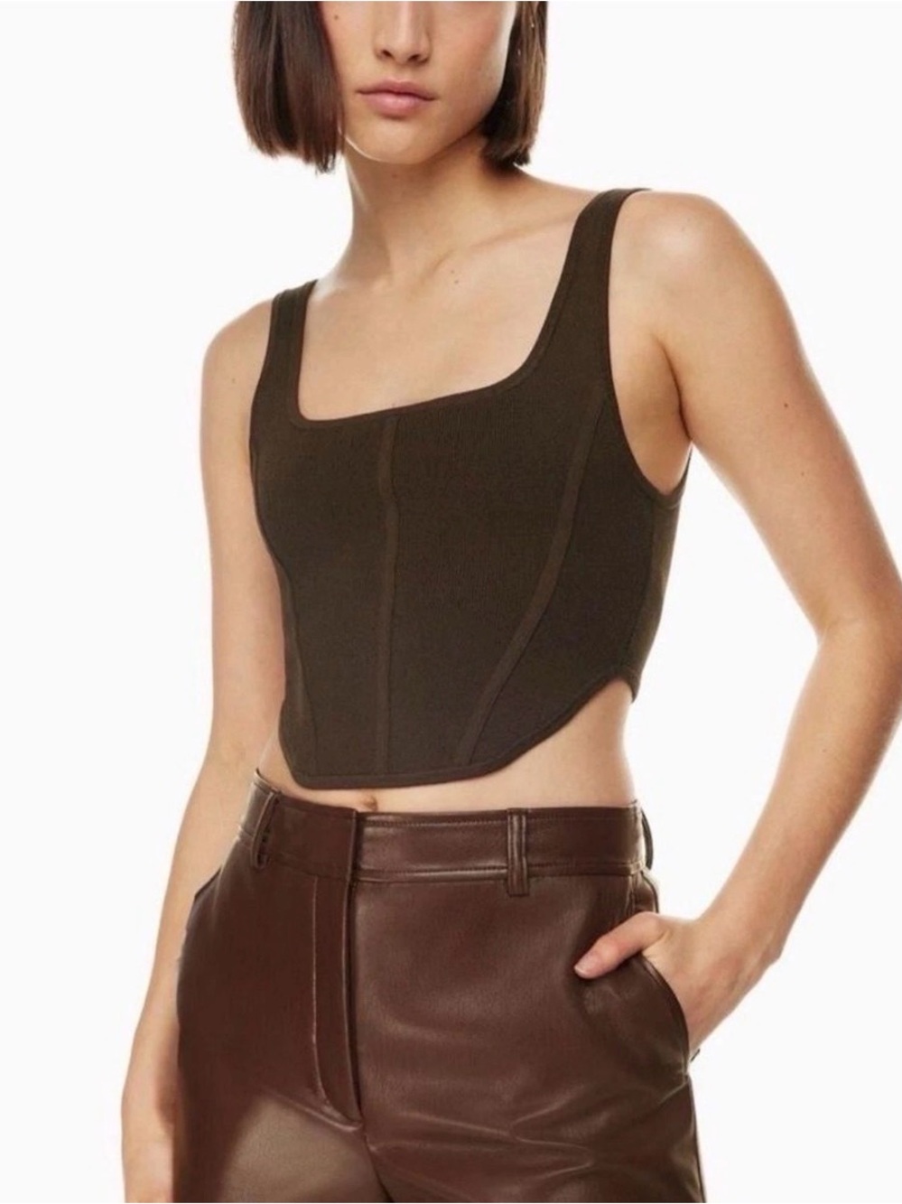 Babaton Dark Brown Corset Cropped Tank Top